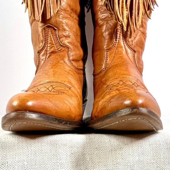Laredo Tan Leather Fringe Cowboy Boots Women’s Vintage Western Rodeo Style - Picture 4 of 16